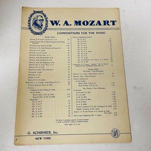 Vintage W.A Mozart Sheet Music G. Schirmer‎ Compositions for the Piano